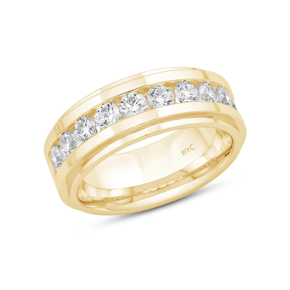 Channel Set Stepped Edge Classic Mens Band with 14KT Yellow Gold / Lab / 2 Cut Diamond in 14KT Yellow Gold / Lab / 2 view 3
