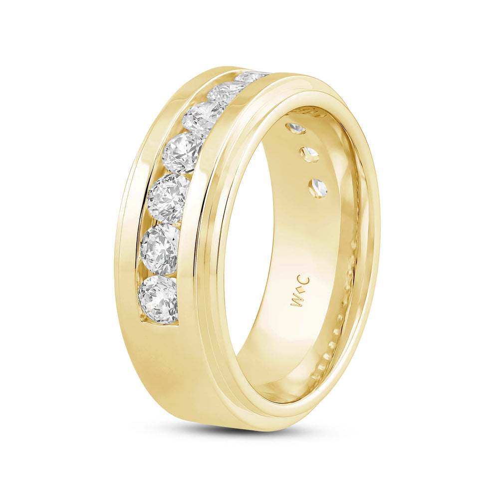 Channel Set Stepped Edge Classic Mens Band with 14KT Yellow Gold / Lab / 2 Cut Diamond in 14KT Yellow Gold / Lab / 2 view 4
