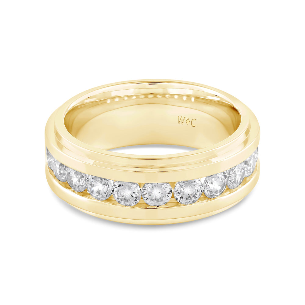 Channel Set Stepped Edge Classic Mens Band with 14KT Yellow Gold / Lab / 2 Cut Diamond in 14KT Yellow Gold / Lab / 2 view 1
