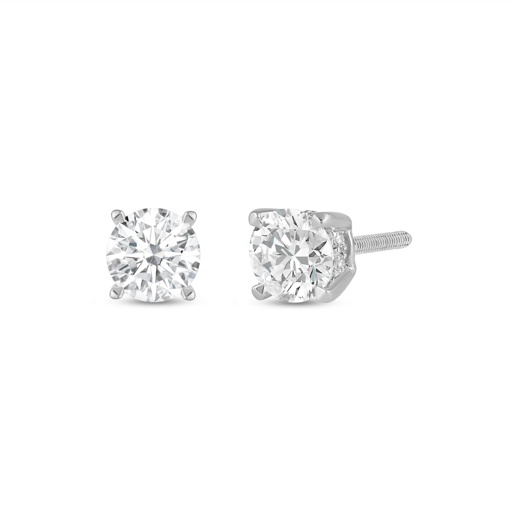 Hidden Halo Round Solitaire Stud Earrings with 14KT White Gold / Lab / 1 1/8 Cut Diamond in 14KT White Gold / Lab / 1 1/8 view 1
