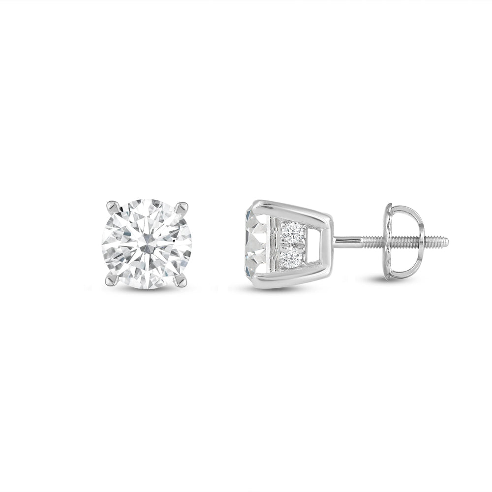 Hidden Halo Round Solitaire Stud Earrings with 14KT White Gold / Lab / 1 1/8 Cut Diamond in 14KT White Gold / Lab / 1 1/8 view 4
