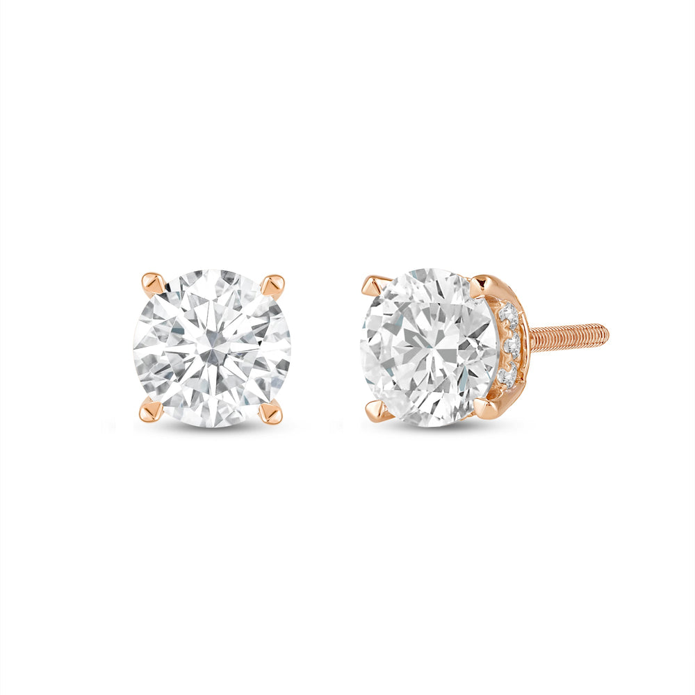 Hidden Halo Round Solitaire Stud Earrings with 14KT Rose Gold / Lab / 2 1/5 Cut Diamond in 14KT Rose Gold / Lab / 2 1/5 view 1
