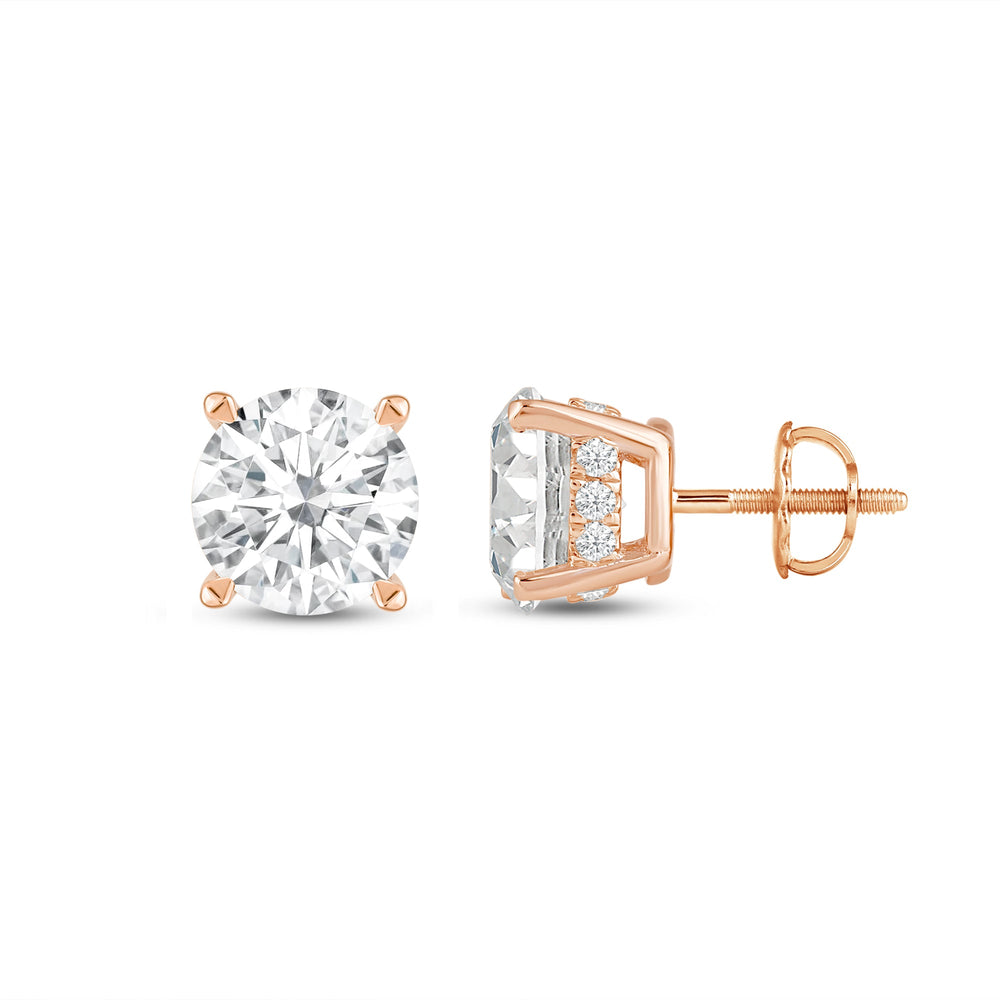 Hidden Halo Round Solitaire Stud Earrings with 14KT Rose Gold / Lab / 2 1/5 Cut Diamond in 14KT Rose Gold / Lab / 2 1/5 view 4
