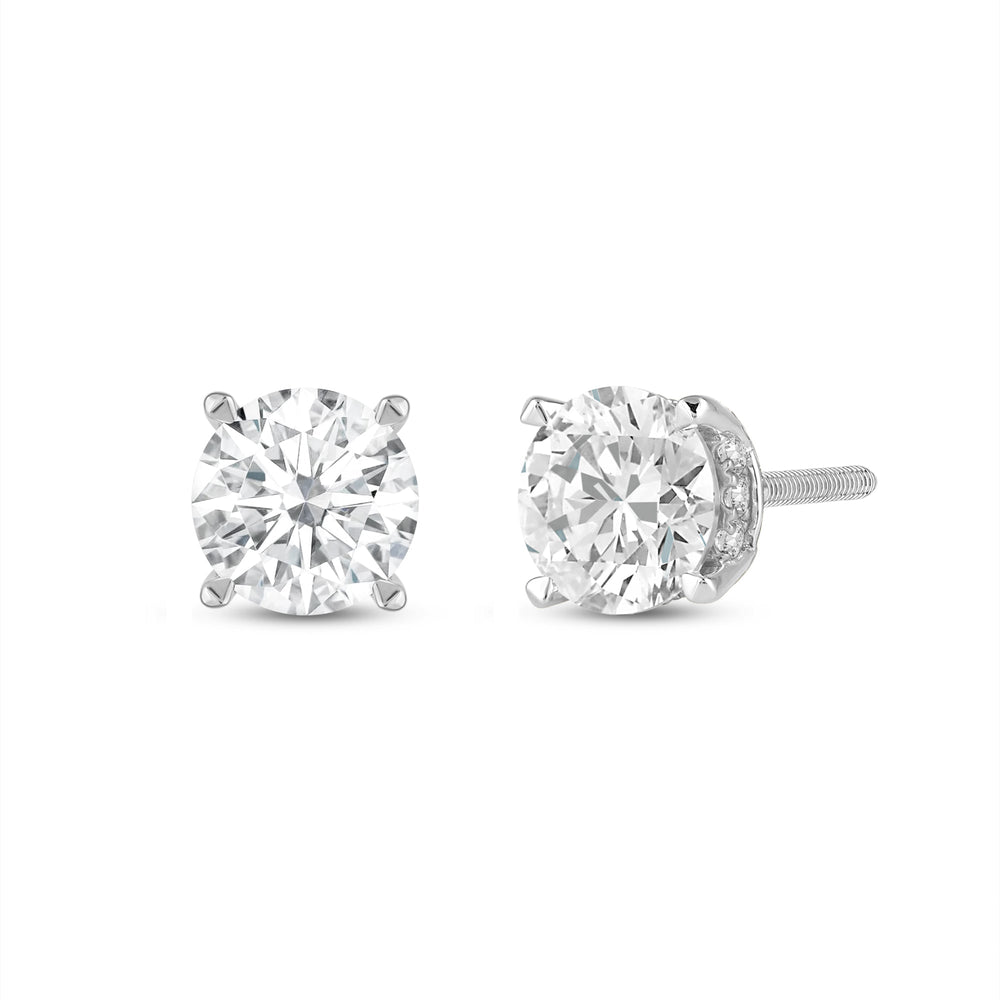 Hidden Halo Round Solitaire Stud Earrings with 14KT White Gold / Lab / 2 1/5 Cut Diamond in 14KT White Gold / Lab / 2 1/5 view 1

