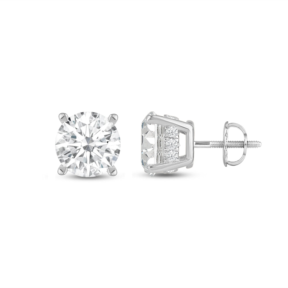 Hidden Halo Round Solitaire Stud Earrings with 14KT White Gold / Lab / 2 1/5 Cut Diamond in 14KT White Gold / Lab / 2 1/5 view 4
