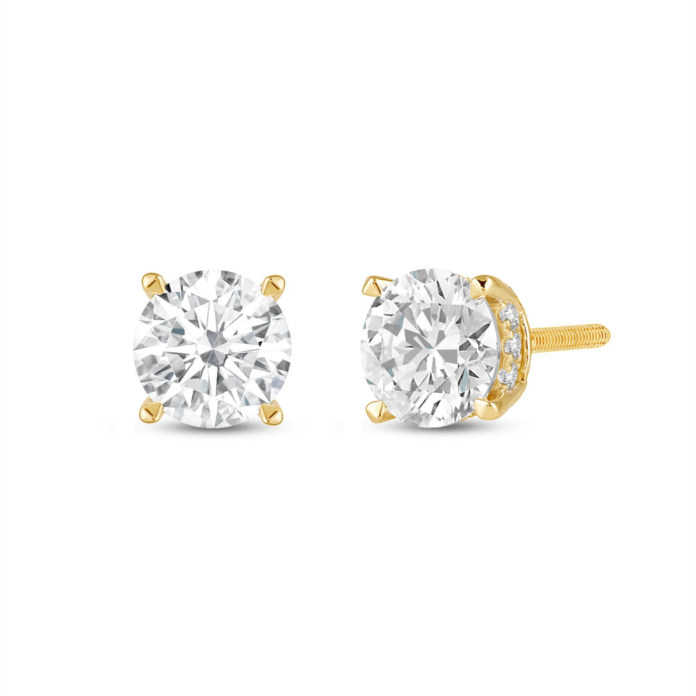 Hidden Halo Round Solitaire Stud Earrings with 14KT Yellow Gold / Lab / 2 1/5 Cut Diamond in 14KT Yellow Gold / Lab / 2 1/5 view 1
