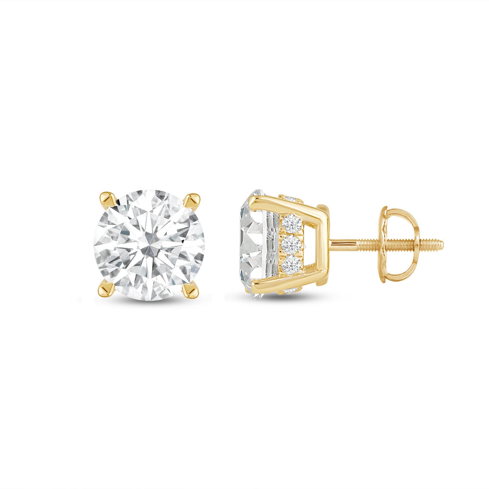 Hidden Halo Round Solitaire Stud Earrings with 14KT Yellow Gold / Lab / 2 1/5 Cut Diamond in 14KT Yellow Gold / Lab / 2 1/5 view 4
