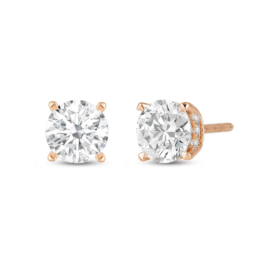 Hidden Halo Round Solitaire Stud Earrings with 14KT Rose Gold / Lab / 3 1/5 Cut Diamond in 14KT Rose Gold / Lab / 3 1/5 view 1
