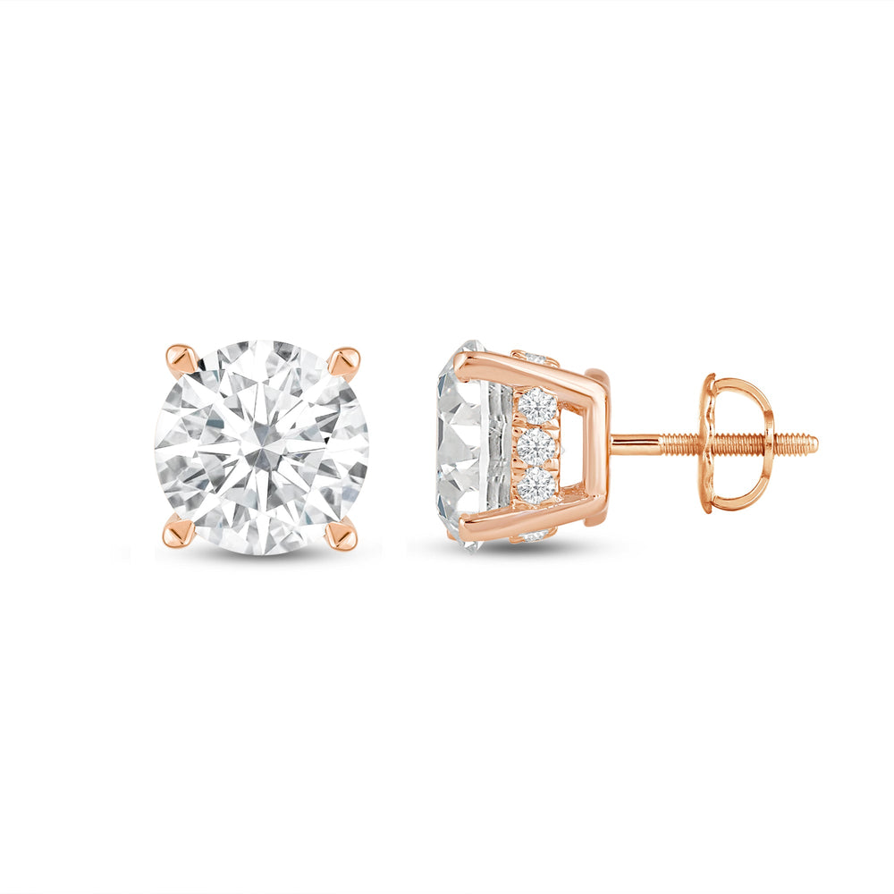 Hidden Halo Round Solitaire Stud Earrings with 14KT Rose Gold / Lab / 3 1/5 Cut Diamond in 14KT Rose Gold / Lab / 3 1/5 view 4
