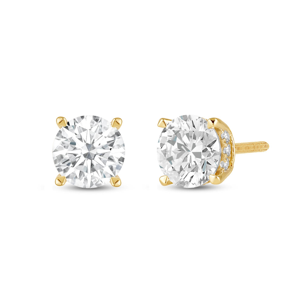 Hidden Halo Round Solitaire Stud Earrings with 14KT Yellow Gold / Lab / 3 1/5 Cut Diamond in 14KT Yellow Gold / Lab / 3 1/5 view 1
