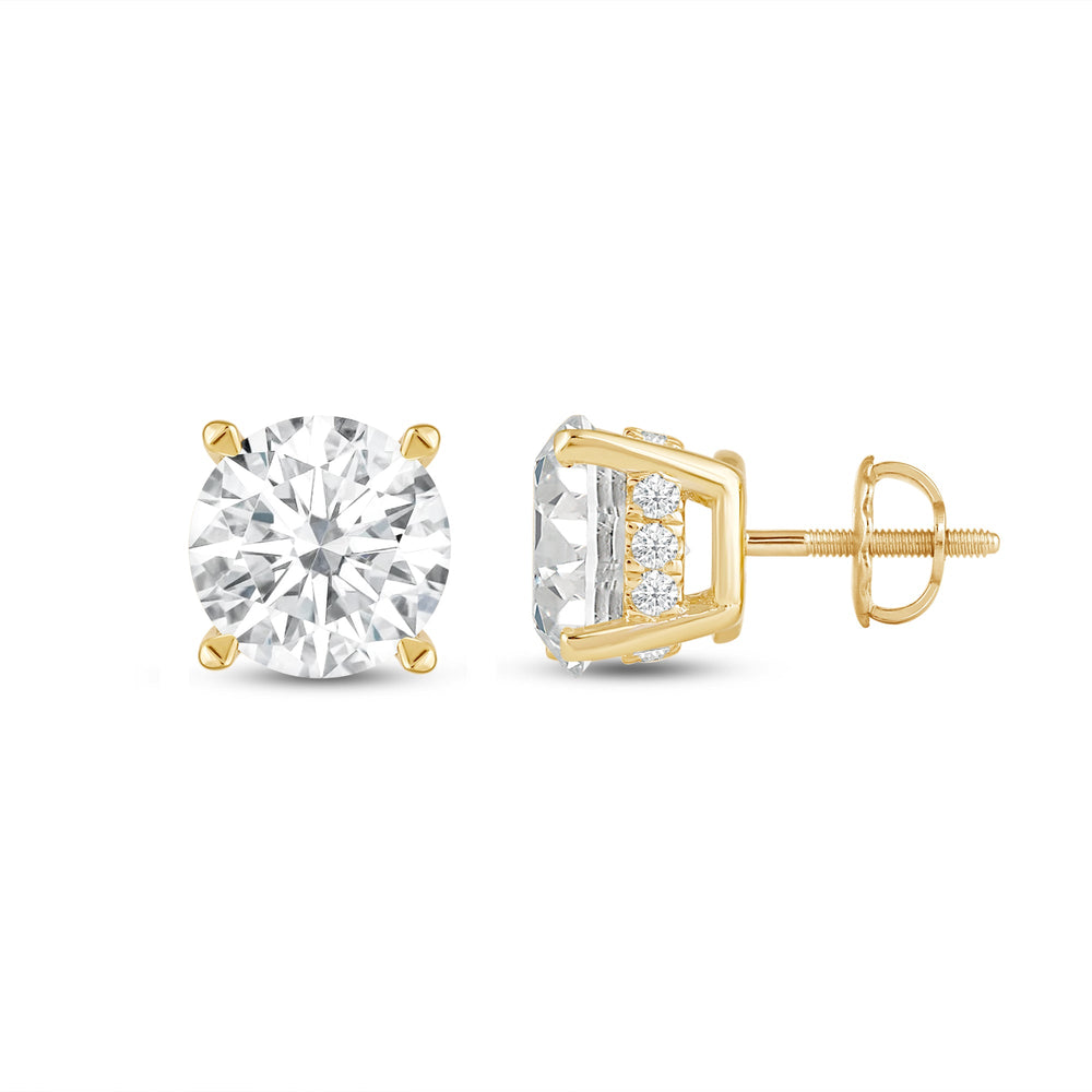 Hidden Halo Round Solitaire Stud Earrings with 14KT Yellow Gold / Lab / 3 1/5 Cut Diamond in 14KT Yellow Gold / Lab / 3 1/5 view 4
