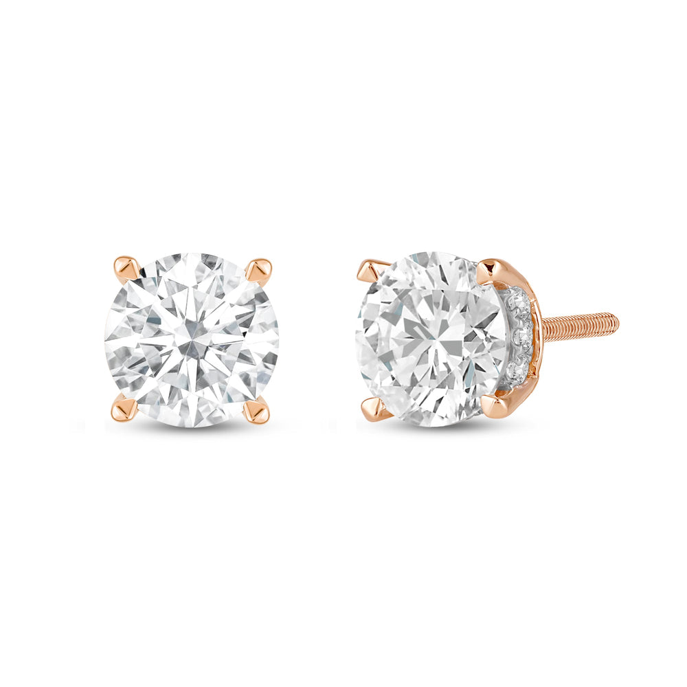 Hidden Halo Round Solitaire Stud Earrings with 14KT Rose Gold / Lab / 4 1/5 Cut Diamond in 14KT Rose Gold / Lab / 4 1/5 view 1
