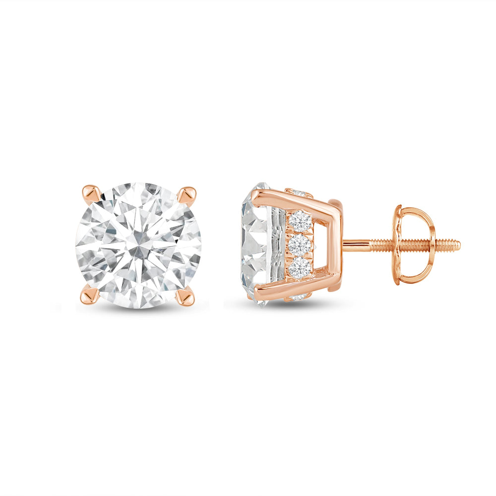 Hidden Halo Round Solitaire Stud Earrings with 14KT Rose Gold / Lab / 4 1/5 Cut Diamond in 14KT Rose Gold / Lab / 4 1/5 view 4
