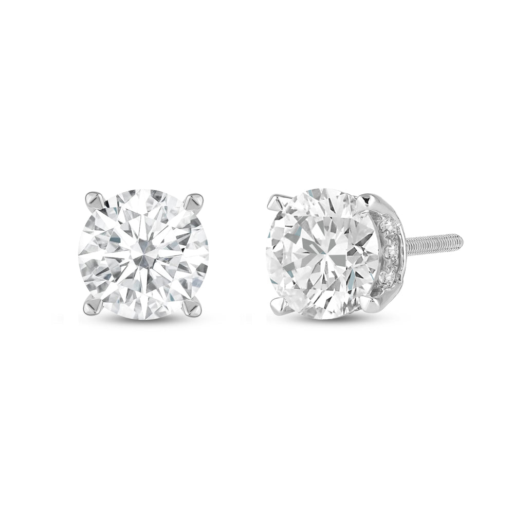Hidden Halo Round Solitaire Stud Earrings with 14KT White Gold / Lab / 4 1/5 Cut Diamond in 14KT White Gold / Lab / 4 1/5 view 1
