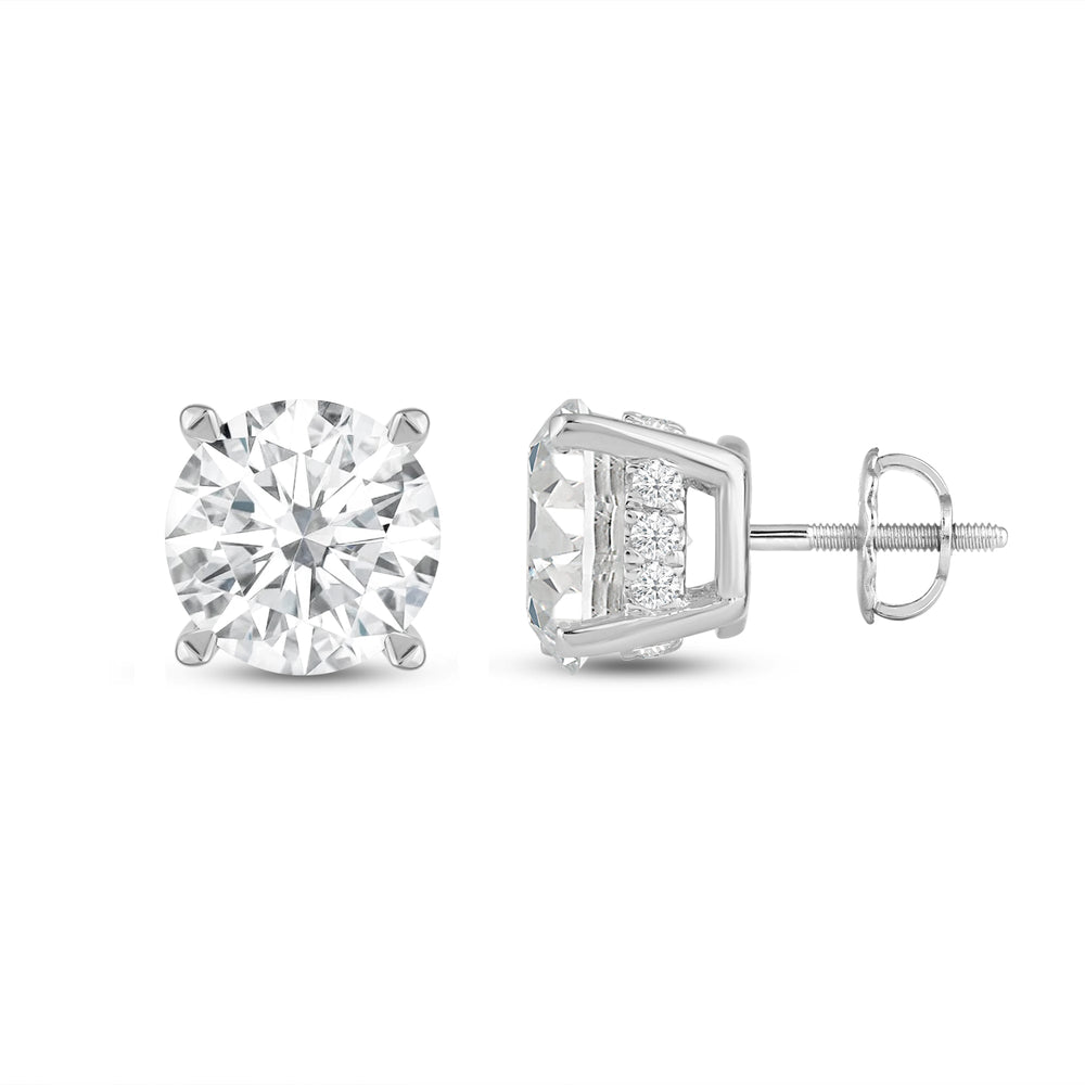 Hidden Halo Round Solitaire Stud Earrings with 14KT White Gold / Lab / 4 1/5 Cut Diamond in 14KT White Gold / Lab / 4 1/5 view 4

