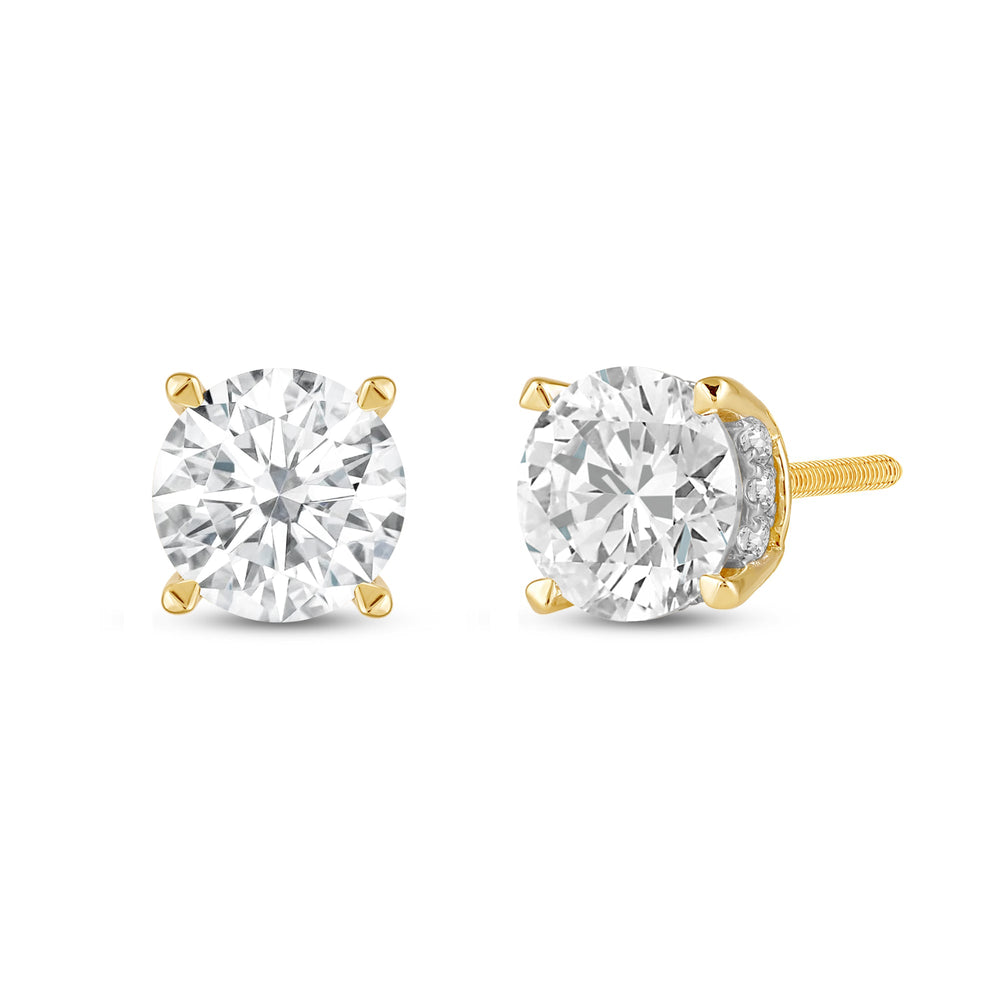 Hidden Halo Round Solitaire Stud Earrings with 14KT Yellow Gold / Lab / 4 1/5 Cut Diamond in 14KT Yellow Gold / Lab / 4 1/5 view 1
