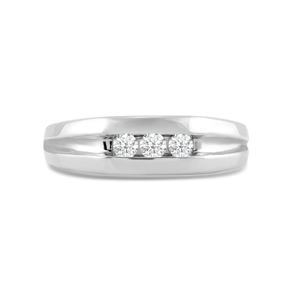 Three Stone Men's Ring with Jan Cut Diamond in 14KT White Gold / Lab / 02 view 1

