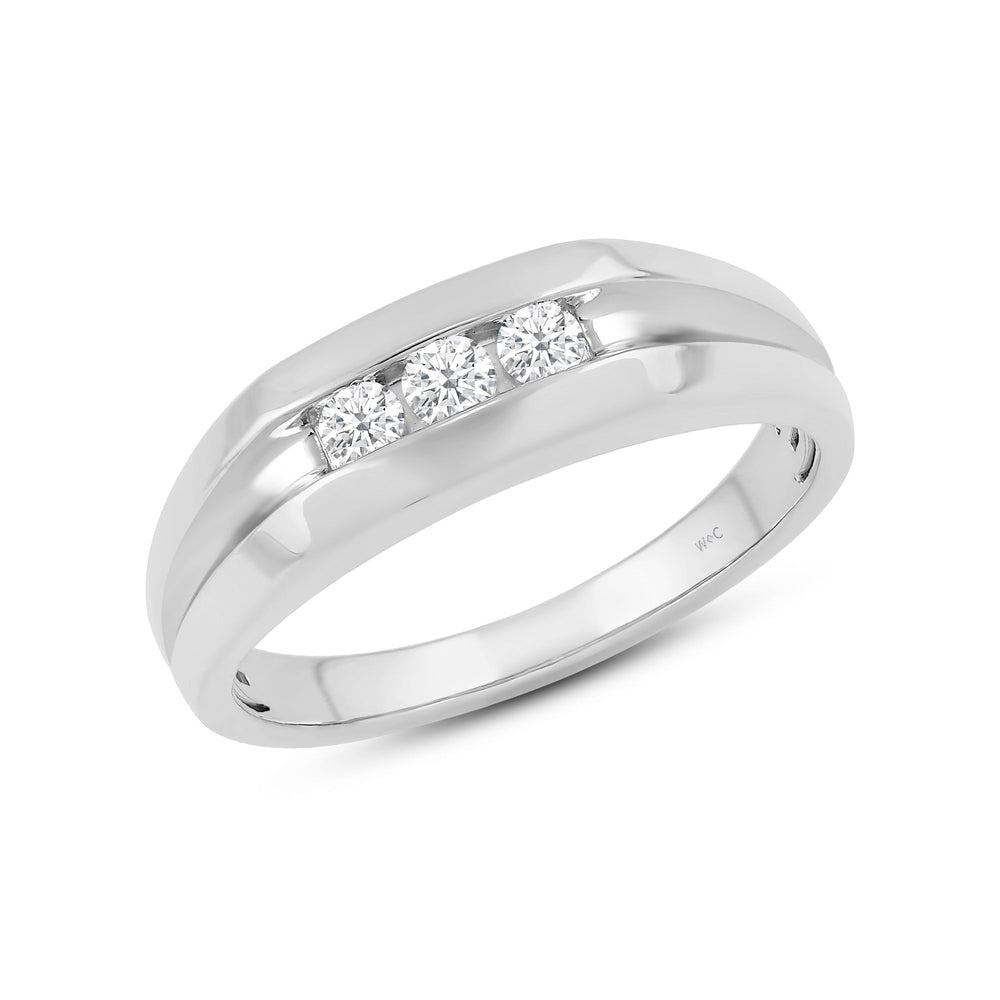 Three Stone Men's Ring with Jan Cut Diamond in 14KT White Gold / Lab / 02 view 3

