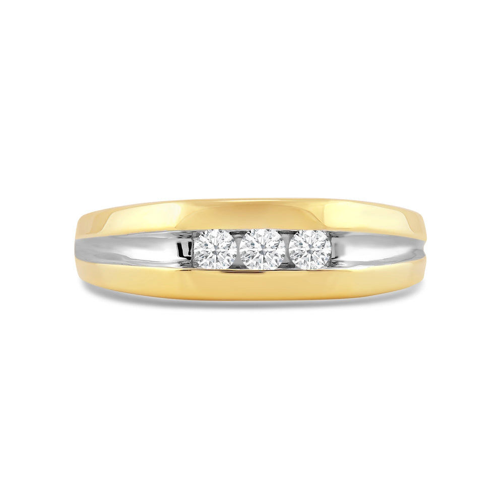 Three Stone Men's Ring with Jan Cut Diamond in 14KT Yellow Gold / Lab / 02 view 1
