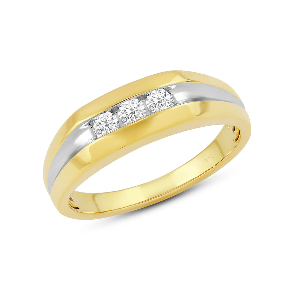 Three Stone Men's Ring with Jan Cut Diamond in 14KT Yellow Gold / Lab / 02 view 3
