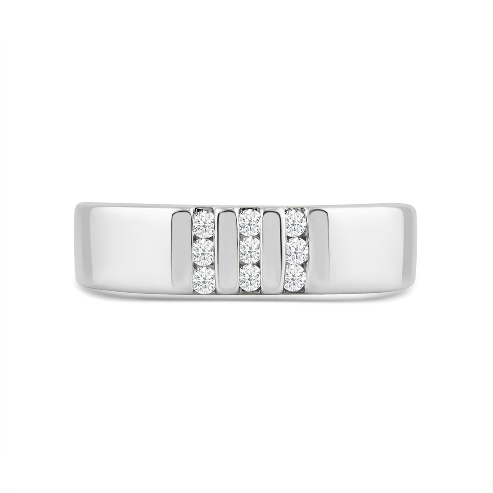 Three Line Stone Diamond Men's Ring with Jan Cut Diamond in 14KT White Gold / Lab / 04 view 1
