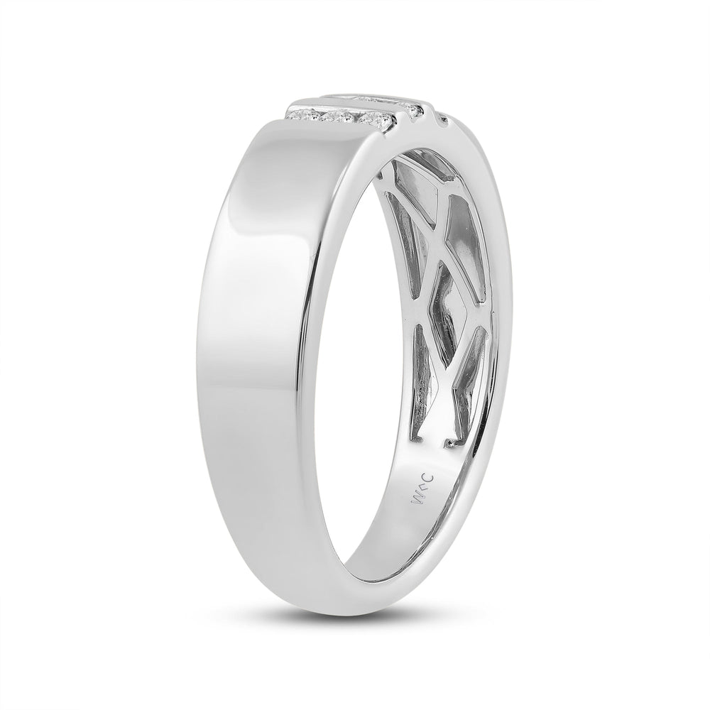 Three Line Stone Diamond Men's Ring with Jan Cut Diamond in 14KT White Gold / Lab / 04 view 4
