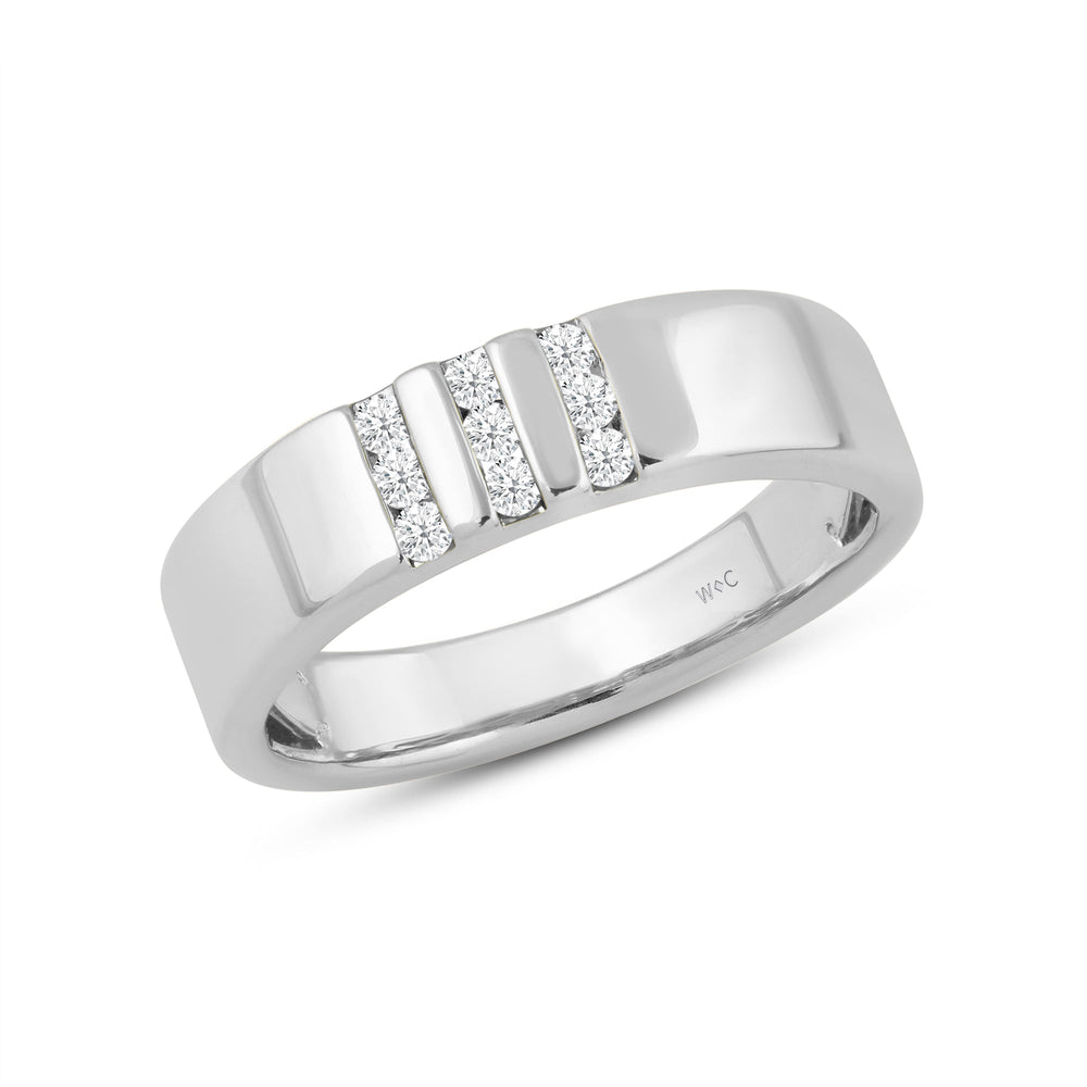Three Line Stone Diamond Men's Ring with Jan Cut Diamond in 14KT White Gold / Lab / 04 view 3
