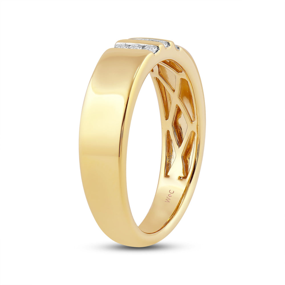 Three Line Stone Diamond Men's Ring with Jan Cut Diamond in 14KT Yellow Gold / Lab / 04 view 4
