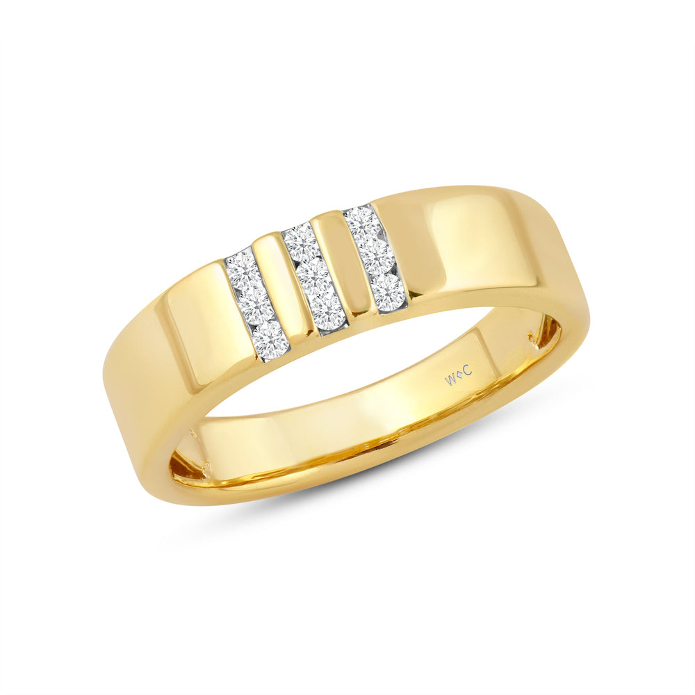 Three Line Stone Diamond Men's Ring with Jan Cut Diamond in 14KT Yellow Gold / Lab / 04 view 3
