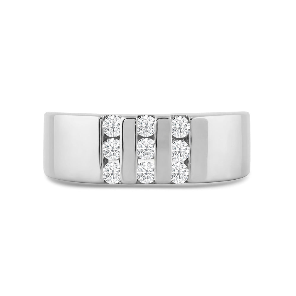 Three Line Stone Diamond Men's Ring with Jan Cut Diamond in 14KT White Gold / Lab / 02 view 1
