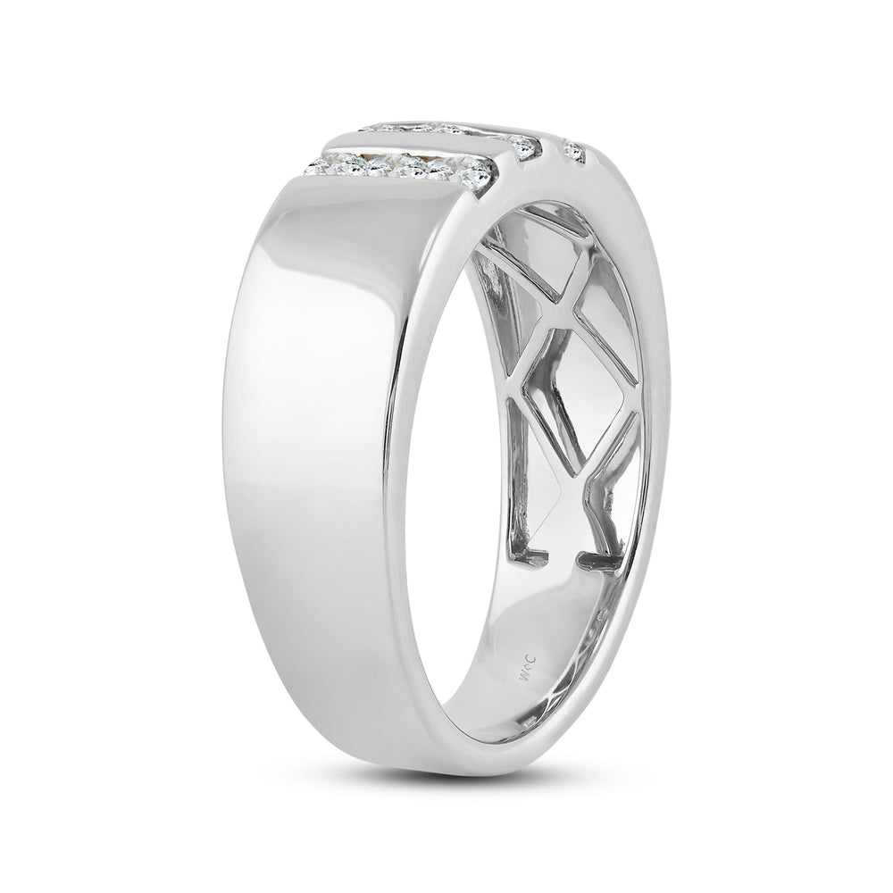 Three Line Stone Diamond Men's Ring with Jan Cut Diamond in 14KT White Gold / Lab / 02 view 4
