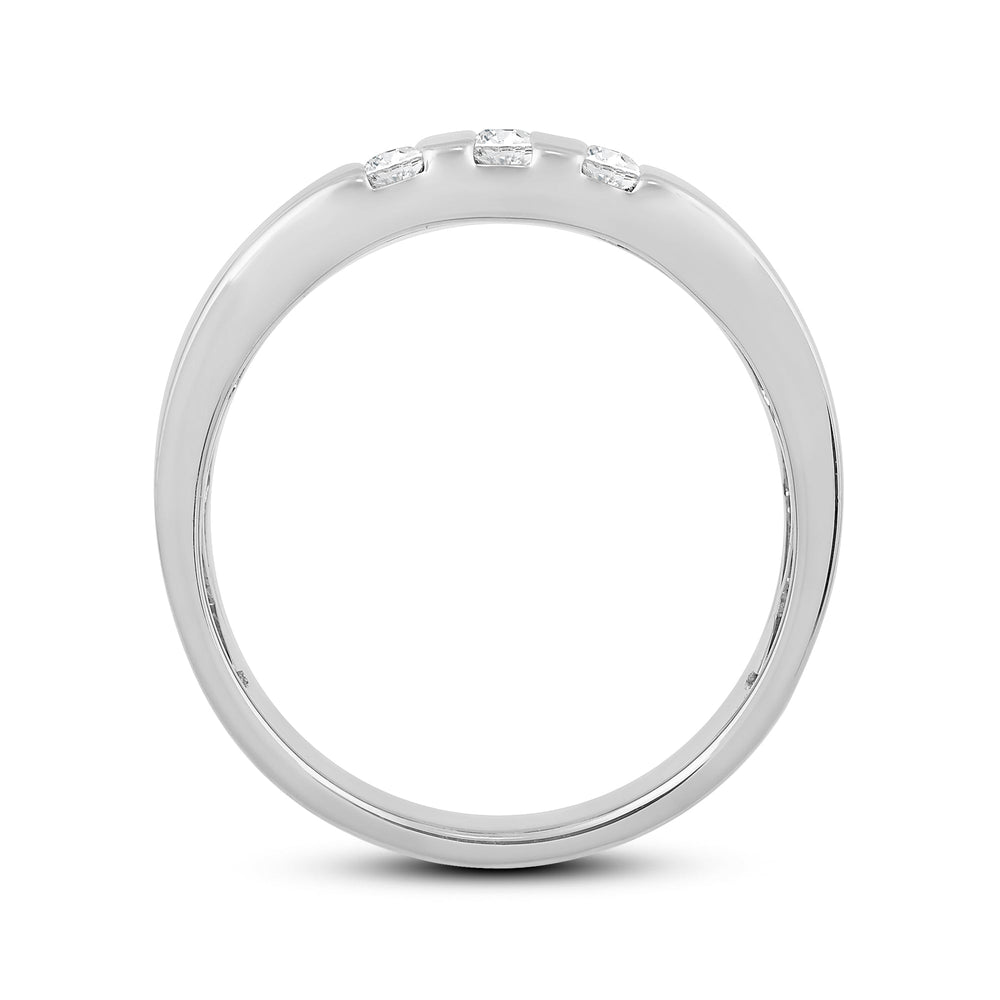 Three Line Stone Diamond Men's Ring with Jan Cut Diamond in 14KT White Gold / Lab / 02 view 2
