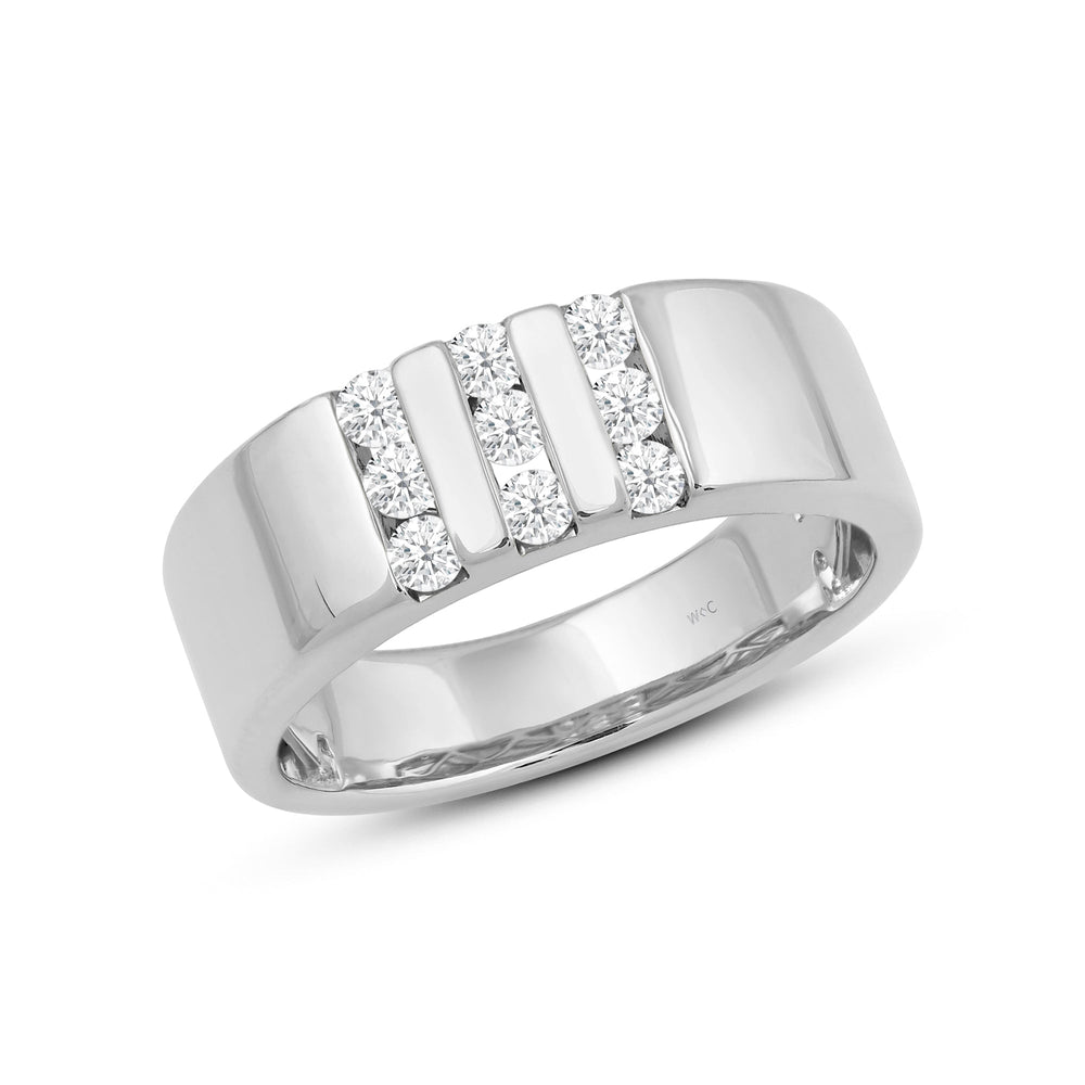 Three Line Stone Diamond Men's Ring with Jan Cut Diamond in 14KT White Gold / Lab / 02 view 3
