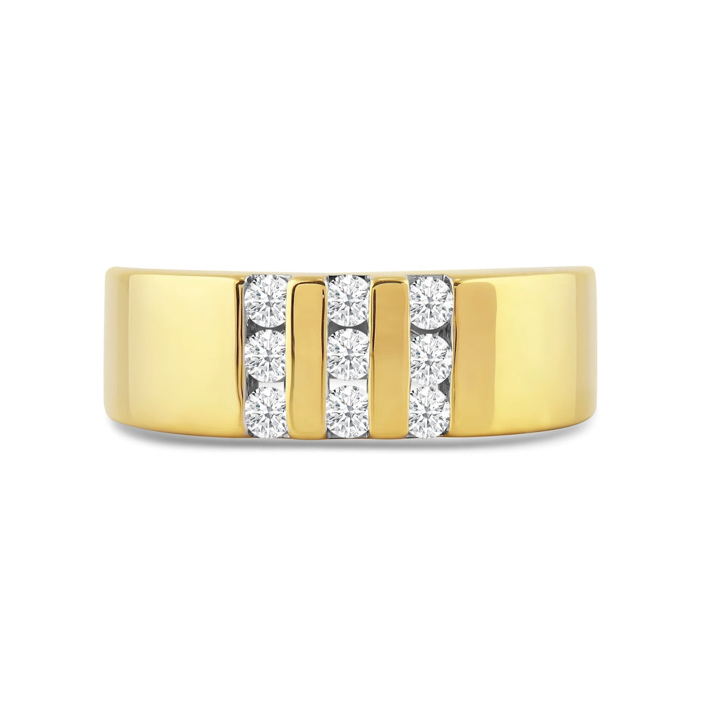 Three Line Stone Diamond Men's Ring with Jan Cut Diamond in 14KT Yellow Gold / Lab / 02 view 1
