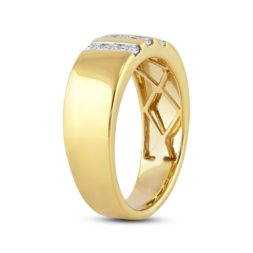 Three Line Stone Diamond Men's Ring with Jan Cut Diamond in 14KT Yellow Gold / Lab / 02 view 4
