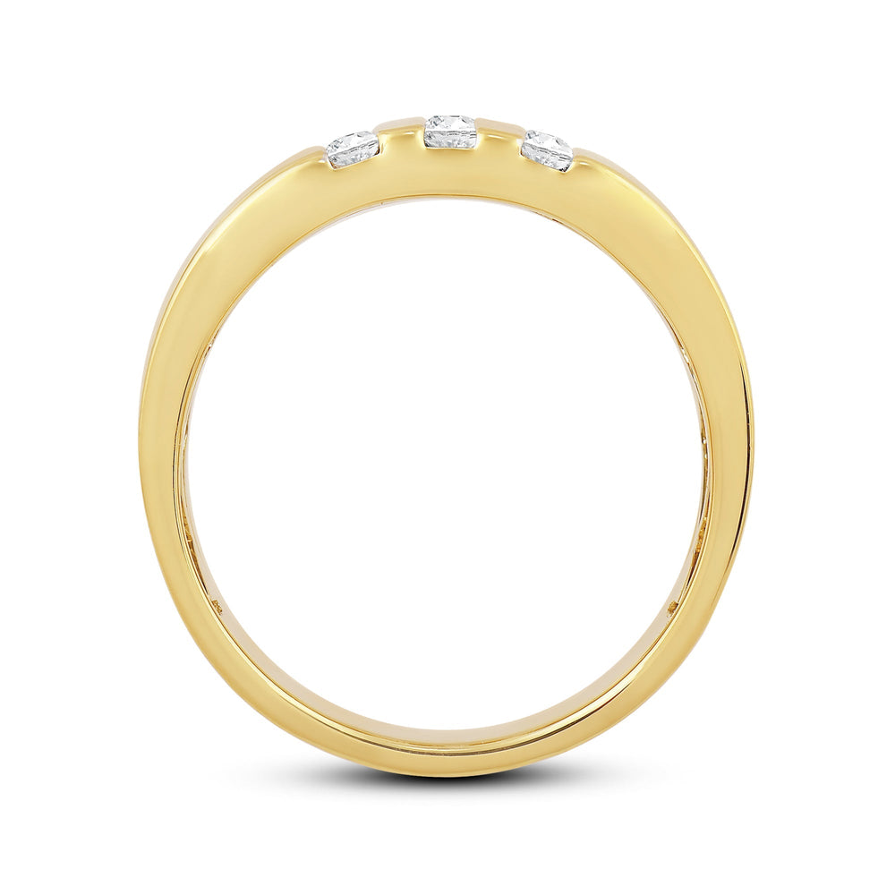 Three Line Stone Diamond Men's Ring with Jan Cut Diamond in 14KT Yellow Gold / Lab / 02 view 2

