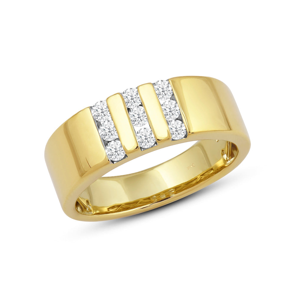 Three Line Stone Diamond Men's Ring with Jan Cut Diamond in 14KT Yellow Gold / Lab / 02 view 3
