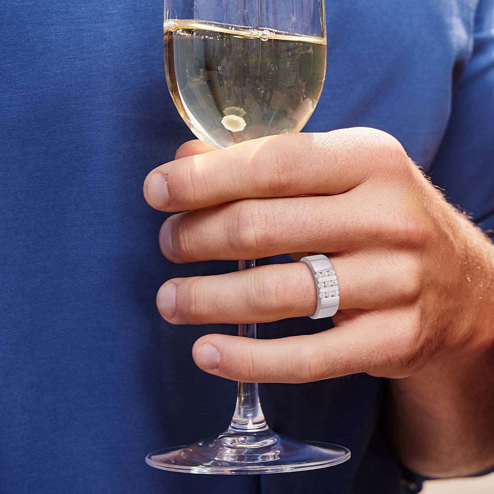 Three Line Stone Diamond Men's Ring with Jan Cut Diamond in 14KT Yellow Gold / Lab / 02 view 5
