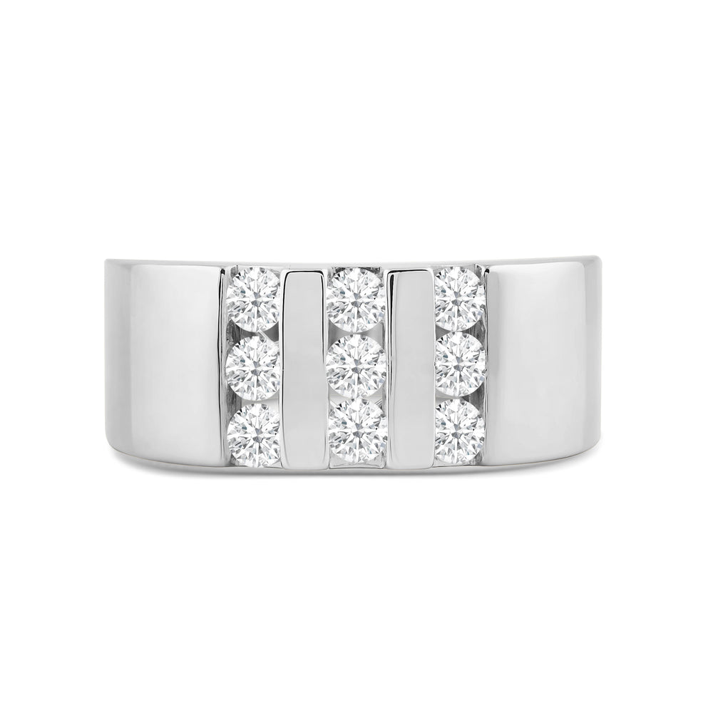 Three Line Stone Diamond Men's Ring with 14KT White Gold / Lab / 1 Cut Diamond in 14KT White Gold / Lab / 1 view 1
