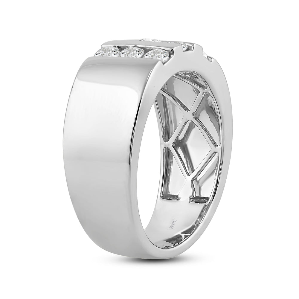 Three Line Stone Diamond Men's Ring with 14KT White Gold / Lab / 1 Cut Diamond in 14KT White Gold / Lab / 1 view 4

