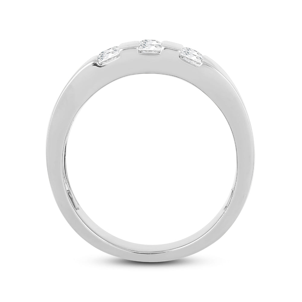 Three Line Stone Diamond Men's Ring with 14KT White Gold / Lab / 1 Cut Diamond in 14KT White Gold / Lab / 1 view 2
