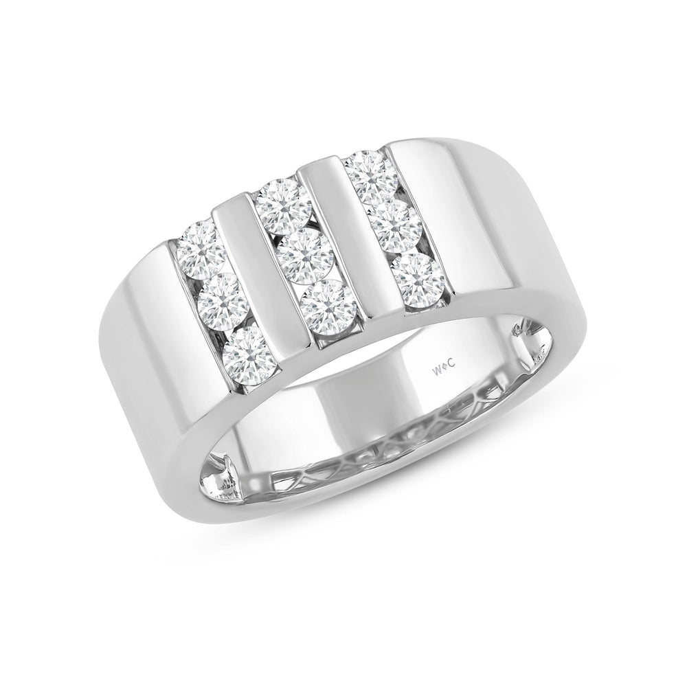Three Line Stone Diamond Men's Ring with 14KT White Gold / Lab / 1 Cut Diamond in 14KT White Gold / Lab / 1 view 3
