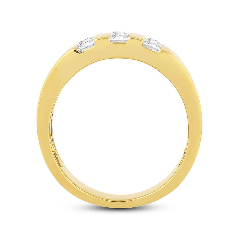 Three Line Stone Diamond Men's Ring with 14KT Yellow Gold / Lab / 1 Cut Diamond in 14KT Yellow Gold / Lab / 1 view 2
