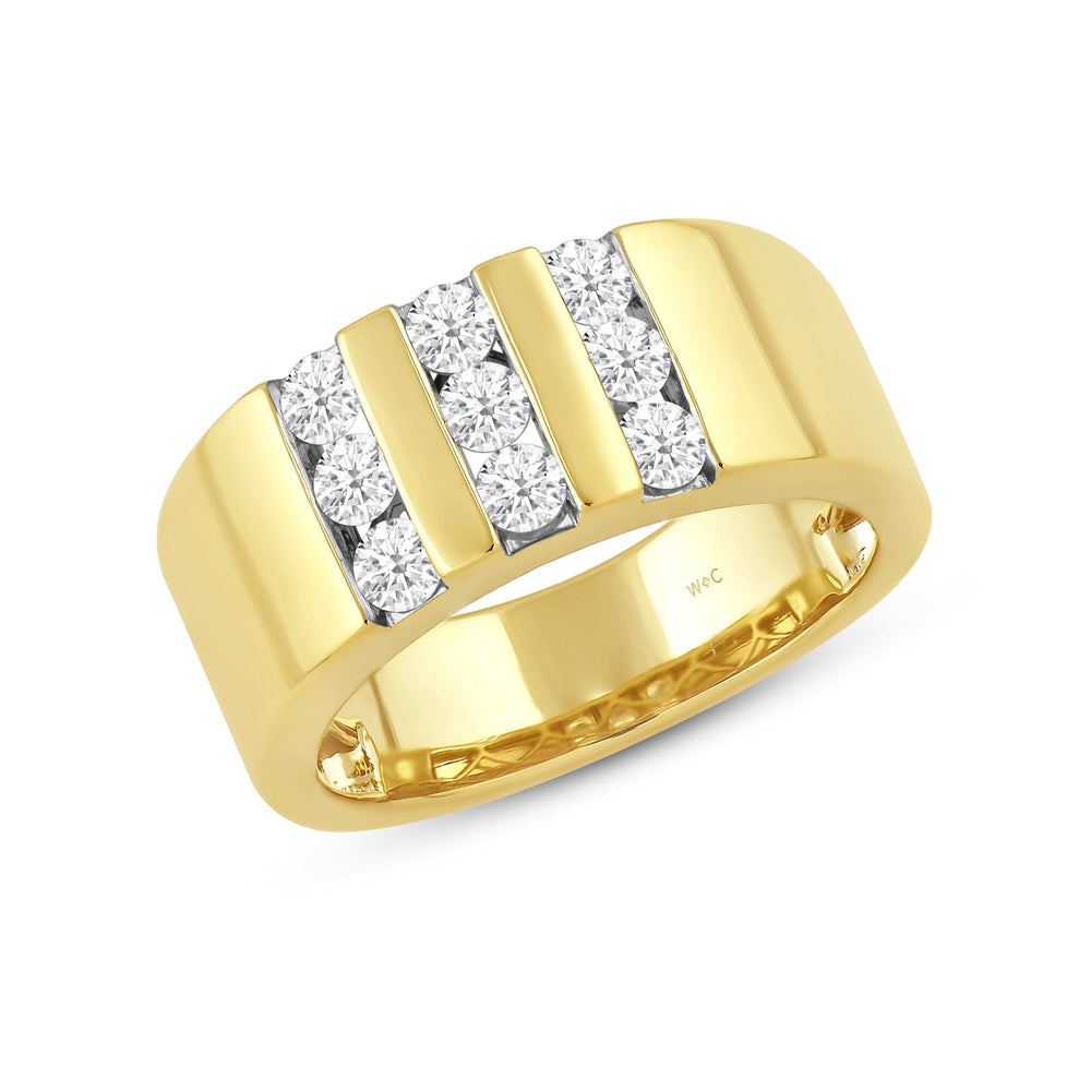 Three Line Stone Diamond Men's Ring with 14KT Yellow Gold / Lab / 1 Cut Diamond in 14KT Yellow Gold / Lab / 1 view 3
