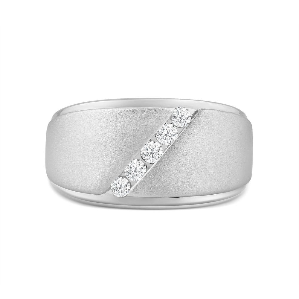 Slant Stone Studded Line Diamond Men's Ring with Jan Cut Diamond in 14KT White Gold / Lab / 03 view 1
