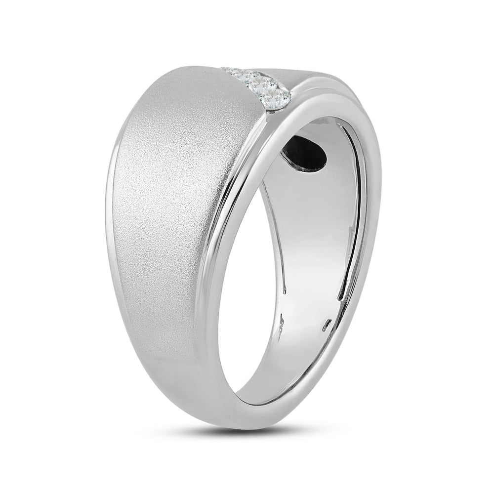 Slant Stone Studded Line Diamond Men's Ring with Jan Cut Diamond in 14KT White Gold / Lab / 03 view 4
