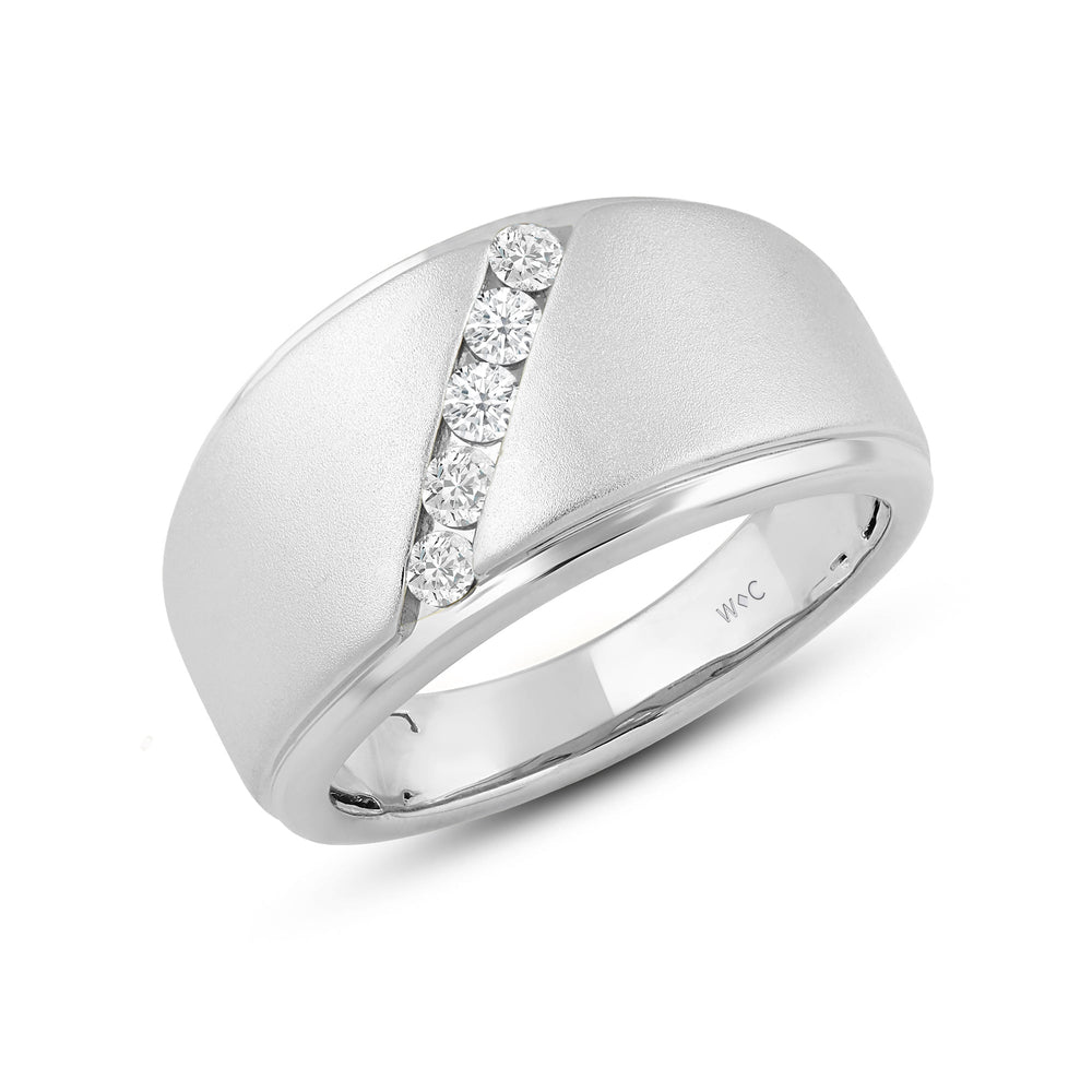 Slant Stone Studded Line Diamond Men's Ring with Jan Cut Diamond in 14KT White Gold / Lab / 03 view 3
