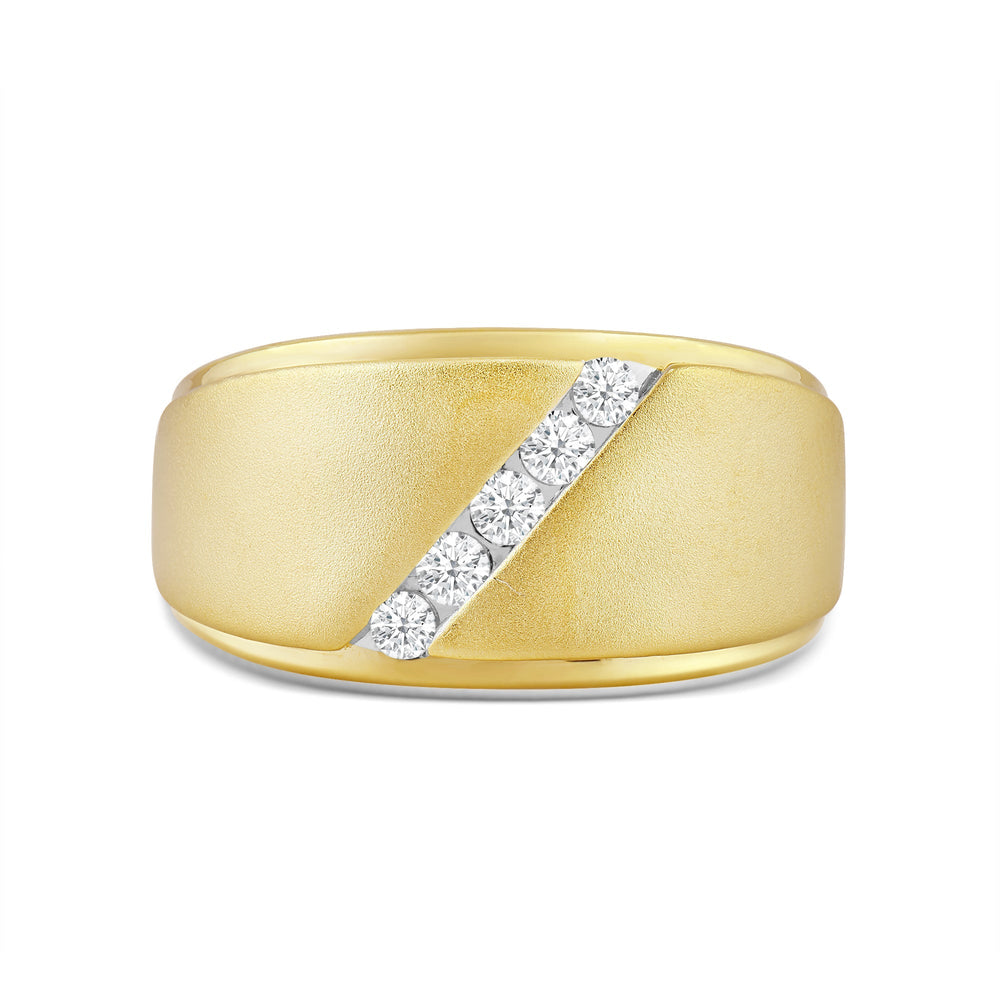Slant Stone Studded Line Diamond Men's Ring with Jan Cut Diamond in 14KT Yellow Gold / Lab / 03 view 1
