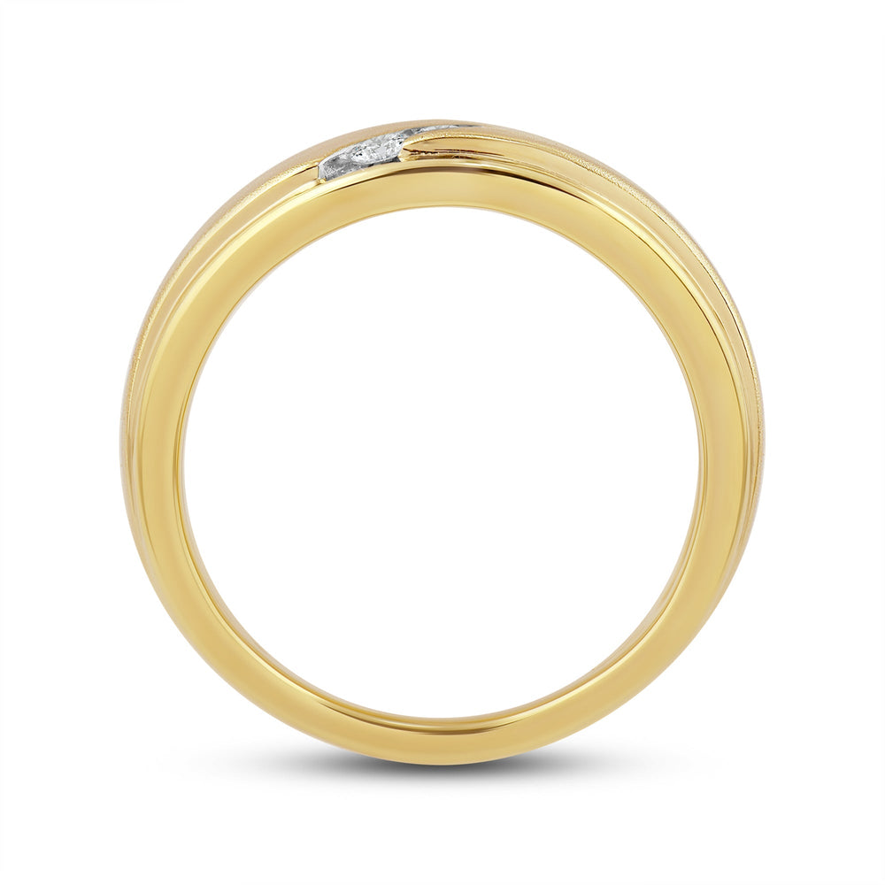 Slant Stone Studded Line Diamond Men's Ring with Jan Cut Diamond in 14KT Yellow Gold / Lab / 03 view 2
