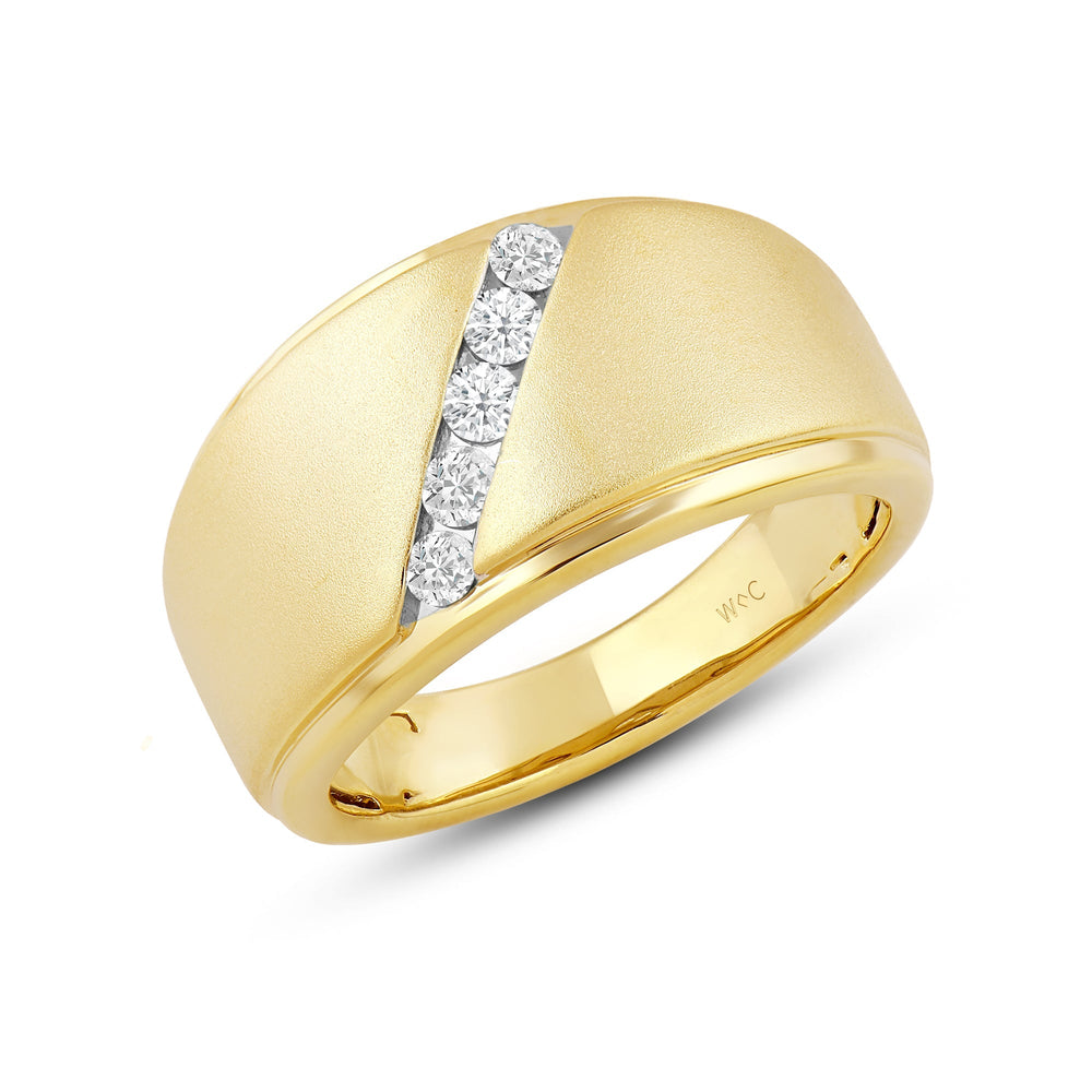 Slant Stone Studded Line Diamond Men's Ring with Jan Cut Diamond in 14KT Yellow Gold / Lab / 03 view 3
